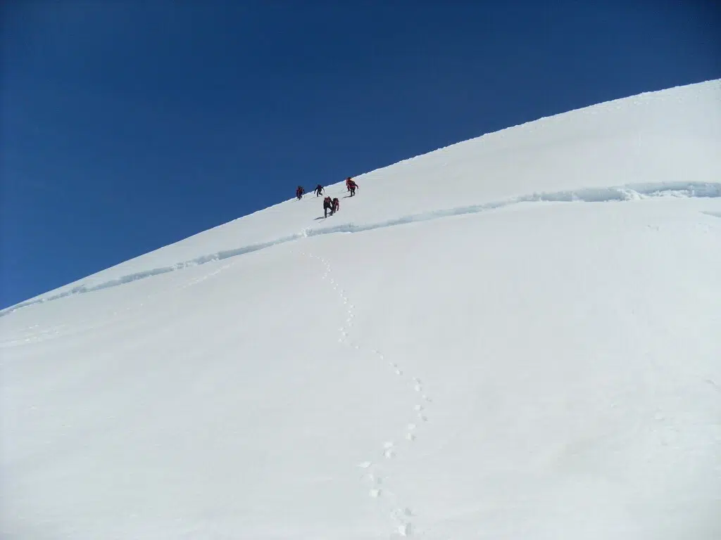 Crossing a crevice in Vatnajokul glacier - coming down from Hrutfjallstindar peaks