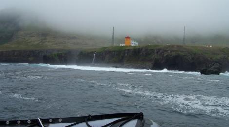 The Hornbjarg Light House (Hornbjargsviti) seen from the sea.