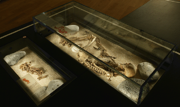 Two examples of Viking age graves or "kuml". The infant "kuml" is on the left.