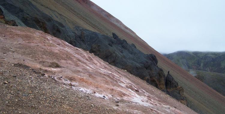 The steep slope up the Brennisteinsalda volcano has many different hues of colors