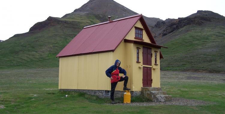 A murderous sheep stealing outlaw? A troll of the highlands? No, just my stepfather outside the small hut in Þjófadalir (Valley of Thiefs)
