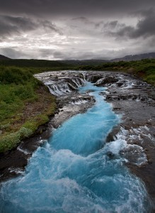 Brúarfoss waterfall in summer.