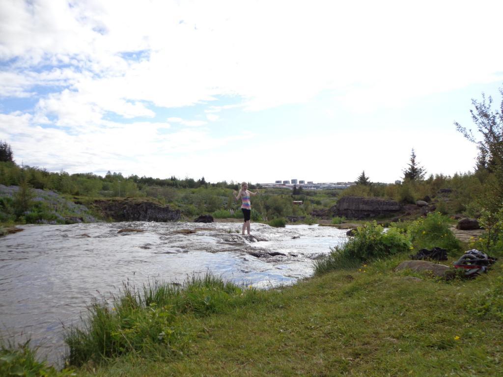 Refreshing wade in the river.