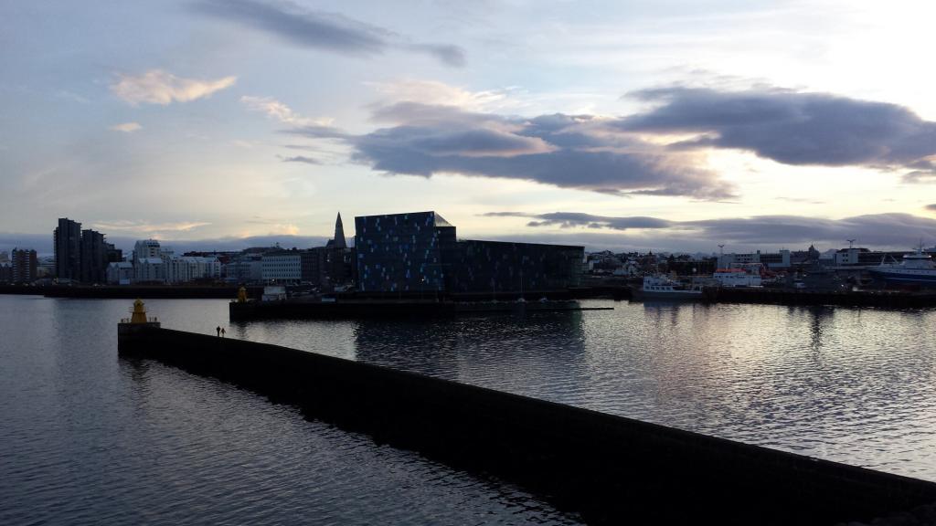 A rare angle of the Harpa Conference and Concert Hall