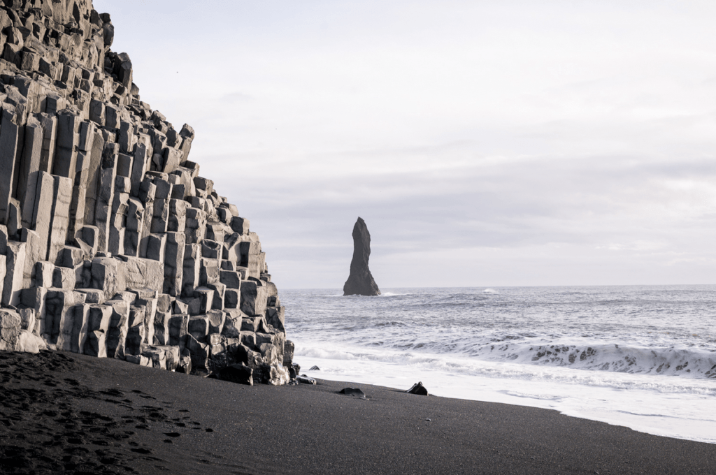 Reynisfjara beach near the village of Vík on the south coast of Iceland