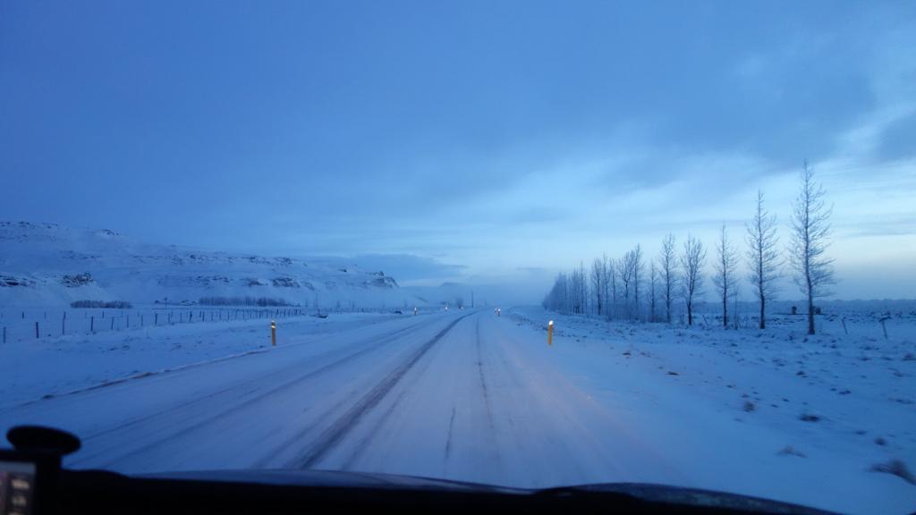 On the road in winter.