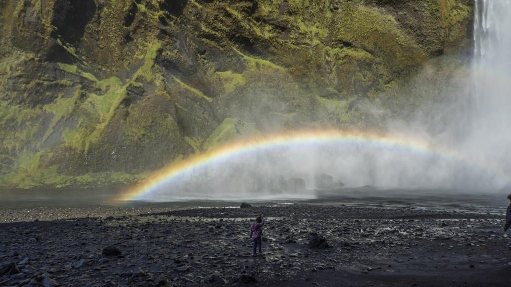 Rainbow at Skógarfoss waterfall.