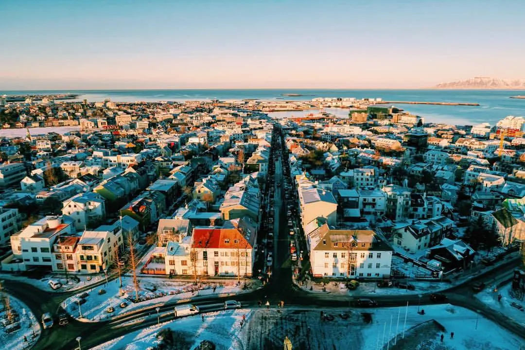 Central Reykjavik seen from Hallgrimskirkja cathedral. 