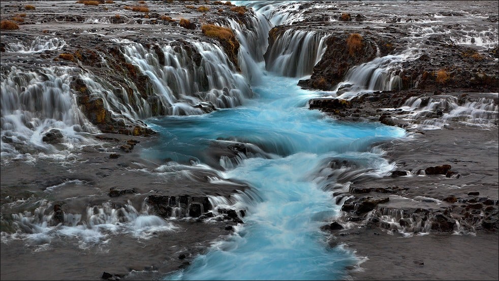 Brúarfoss waterfall in autumn. This perfect Iceland waterfall has so many facets over the different seasons.