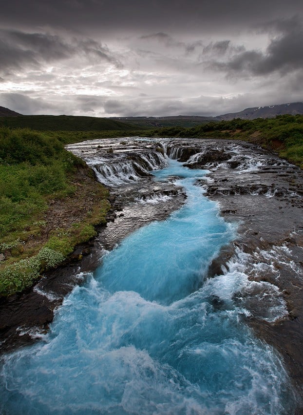 Brúarfoss waterfall in summer.