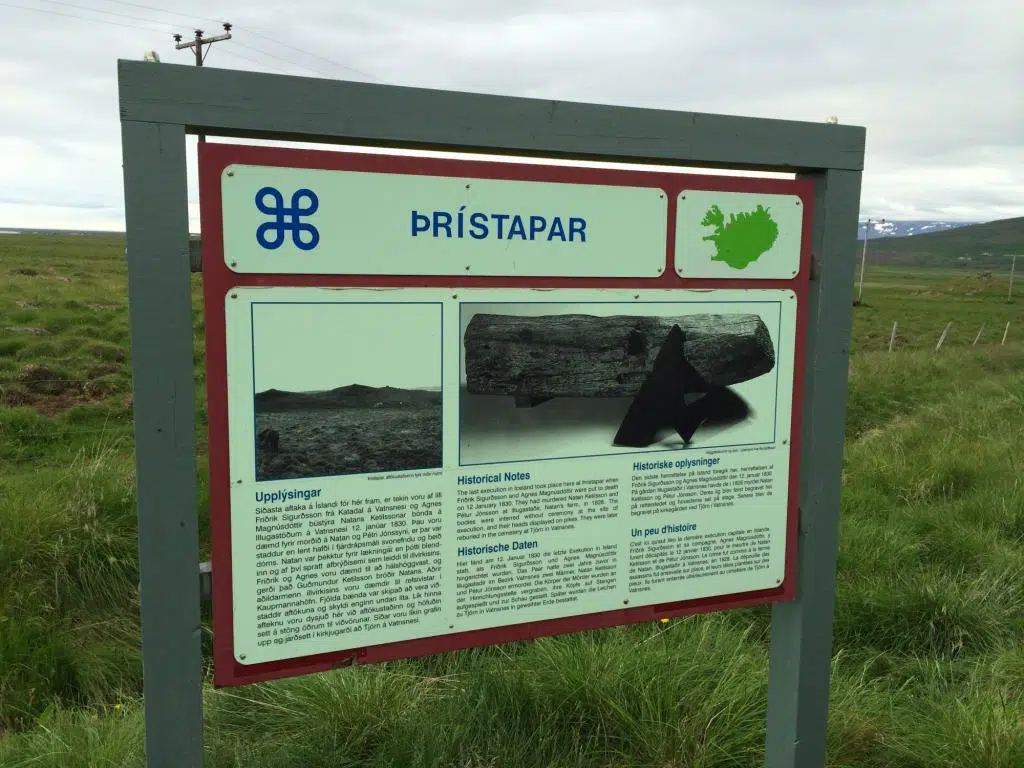 The Sign at Thristapar. It guides to the place of execution of Agnes Magnusdottir (photo credit: Tor Bilski).