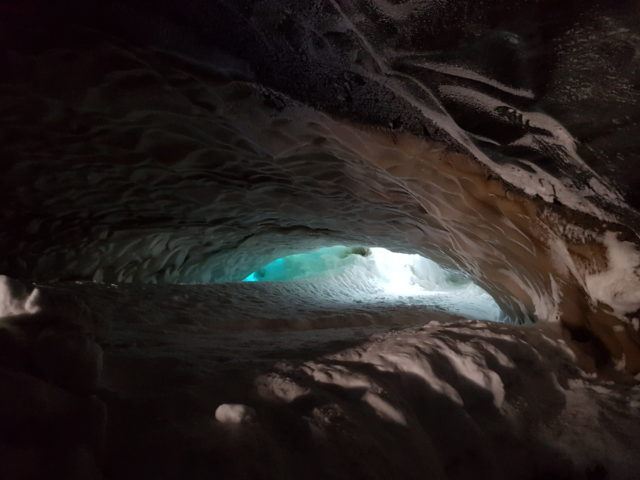 Inside an natural ice cave in Langjökull glacier. 