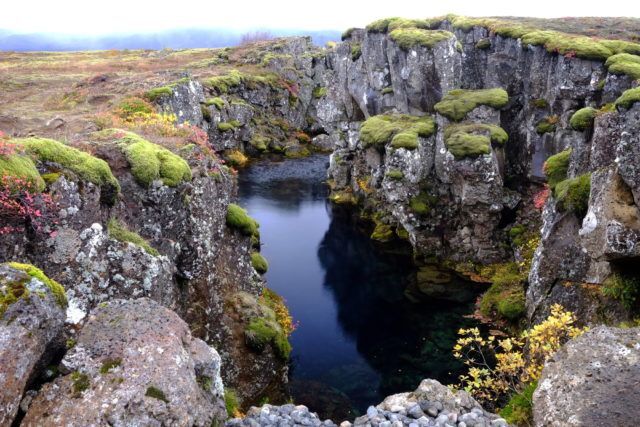 Silfra gorge at the UNESCO site of Thingvellir in Iceland.