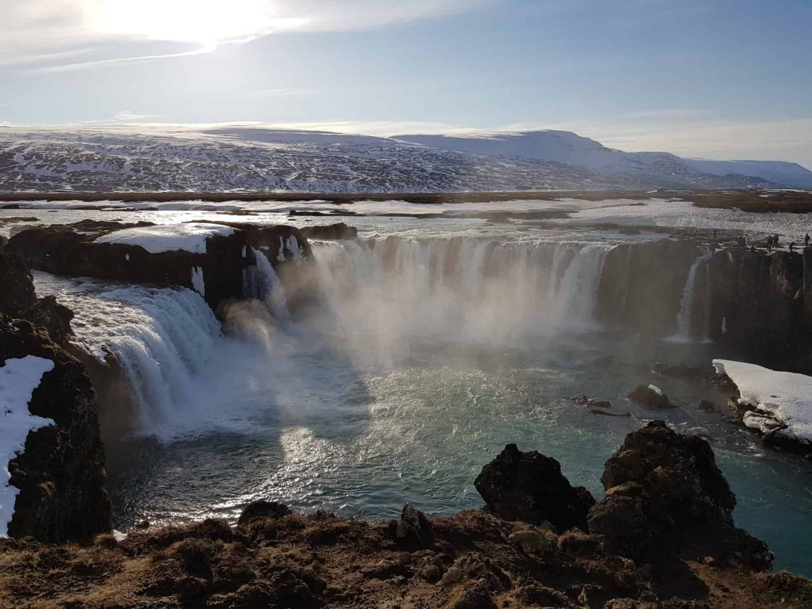 Goðafoss waterfall in Iceland in winter.