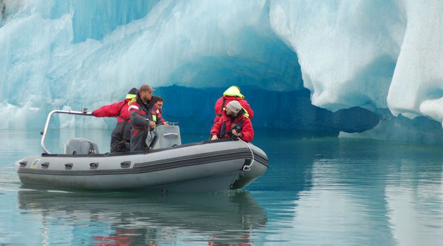 The fantastic glacial lagoon in Iceland explored on a zodiac boat.