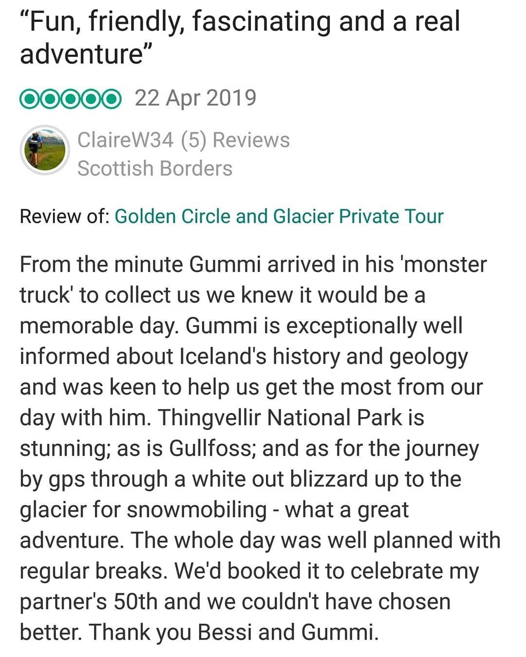 Tripadvisor review for Moonwalker tours in Iceland.