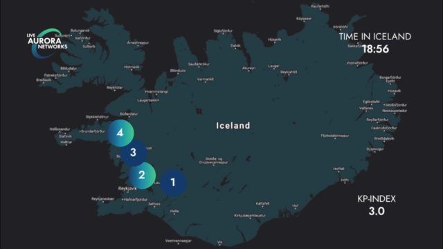 Locations of cameras on the look out for northern lights.