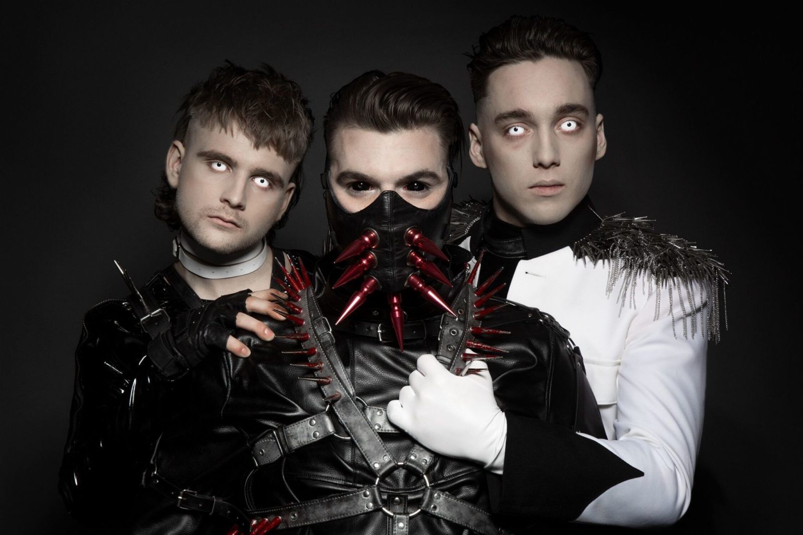 Icelandic techno band Hatari from Iceland plays in Eurovision song contest.