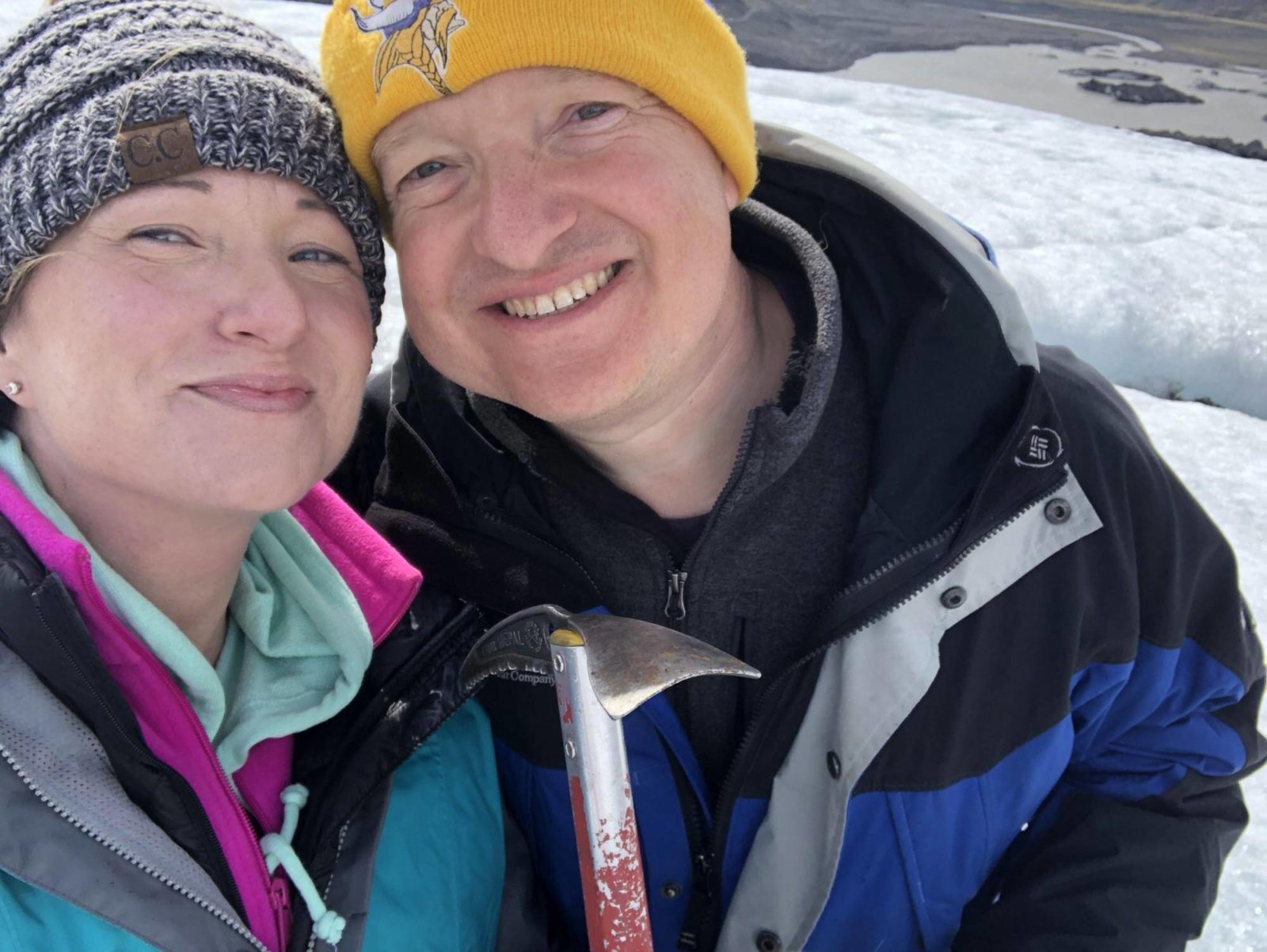 Woman and man on a glacier in Iceland