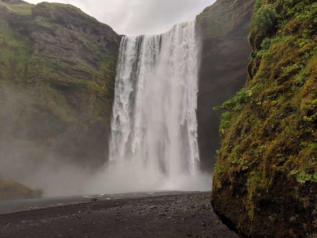 Skógafoss waterfall at Skógar is at the starting point of the Fimmvörðuháls hiking trail