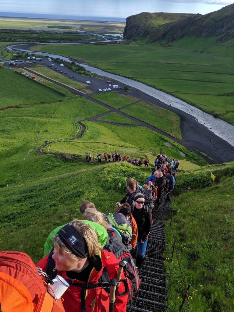 Heading up Kvennabrekka near Skógafoss