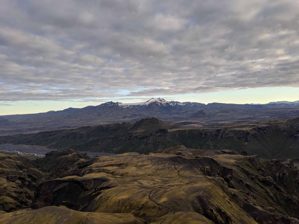 View down from Þórsmörk. Again, Tindfjöll in the middle distance.