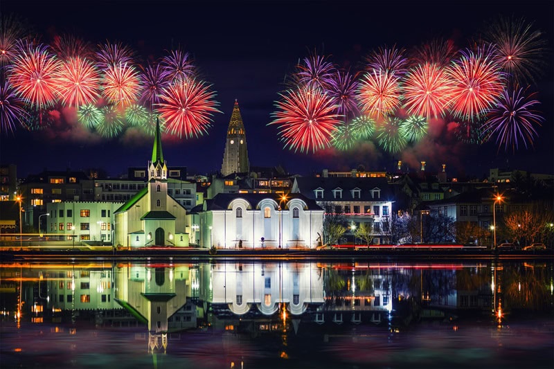 The Reykjavik pond on New Year's Eve. 