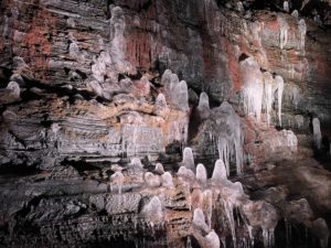 The ice stalagmites in the Lava Tunnel in Iceland