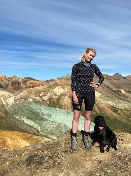 Hildur in her element, hiking with a friend at ta the stunning Grænihryggur ridge