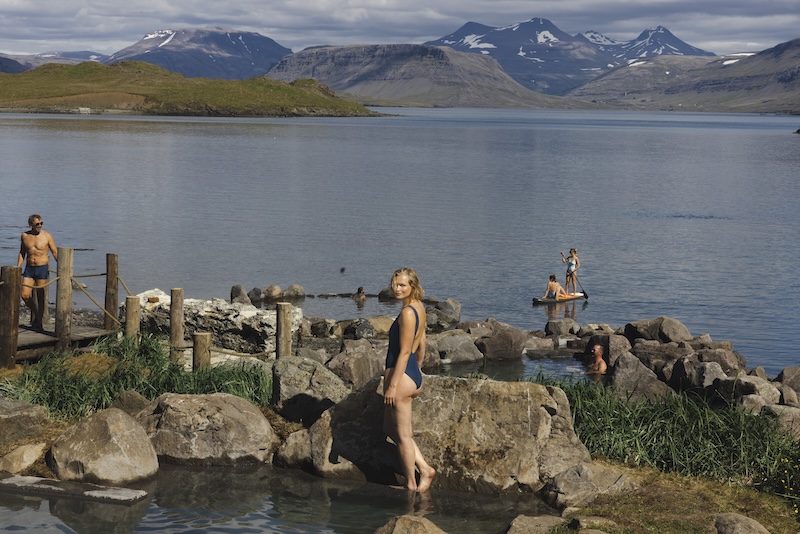 Enjoying the day at Hvammsvík Hot Springs