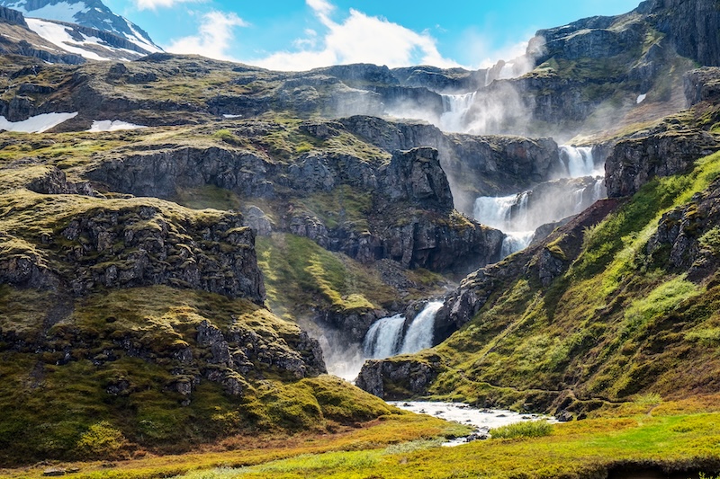 Klifrabrekkufossar waterfall in the east of Iceland.