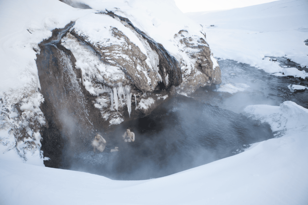 In Iceland warm geothermal water springs forth and keeps you warm and cozy during deep winter