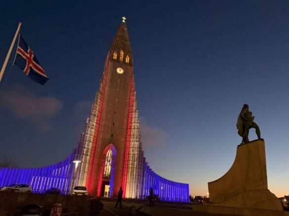 Hallgrímskirkja cathedral in Reykjavik in twilight.