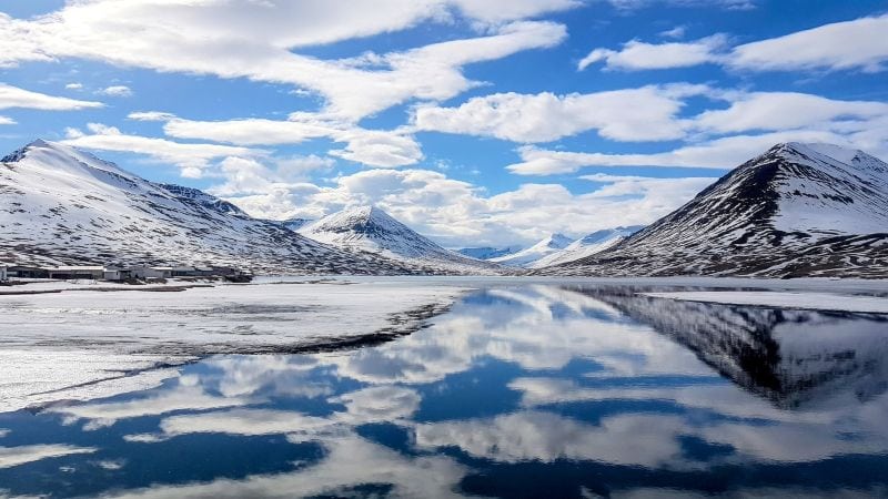 The sky is reflected in Lake ÓIafsfjarðarvatn. Photo by Unnur Máney.