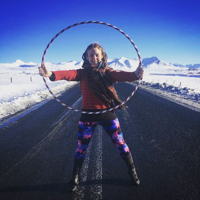 Please consider traffic safety while working with hula hoops on the highway.