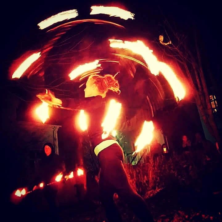 Fiery hula-hoop display by Unnur Máney.