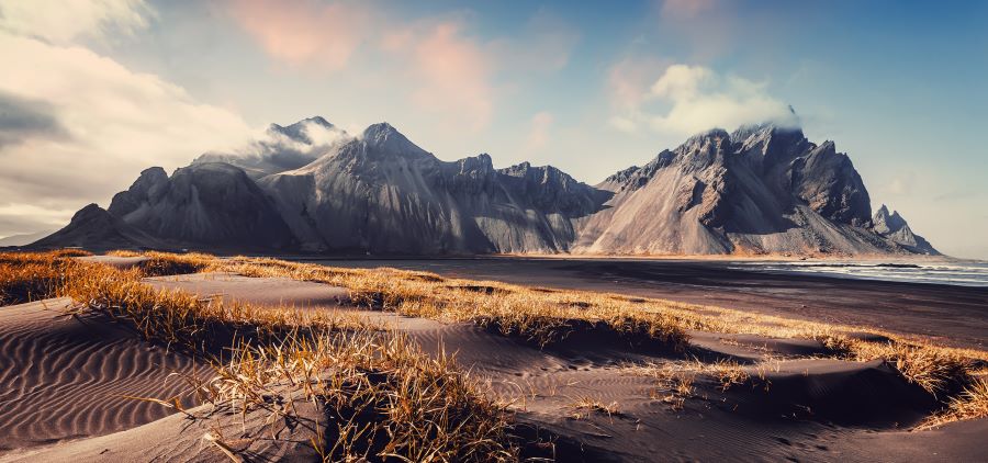 Mt. Vestrahorn by Stokksnes in the south-west of Iceland.