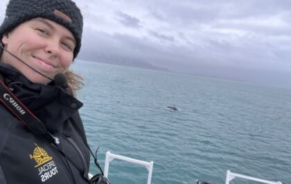 Alice Lehir, Special Tours head guide in her happy place at sea.