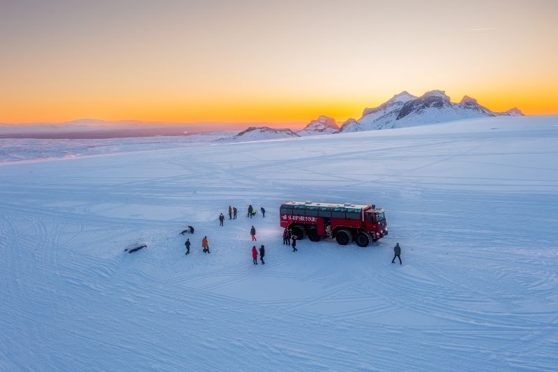 The glory of Langjokull glacier in the twilight. 