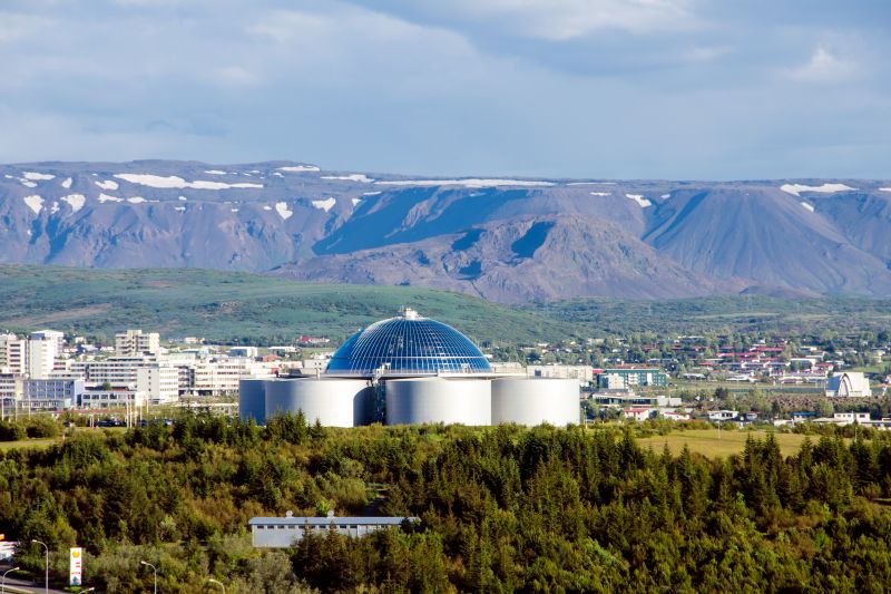 Perlan with Mt. Esja in the background. 